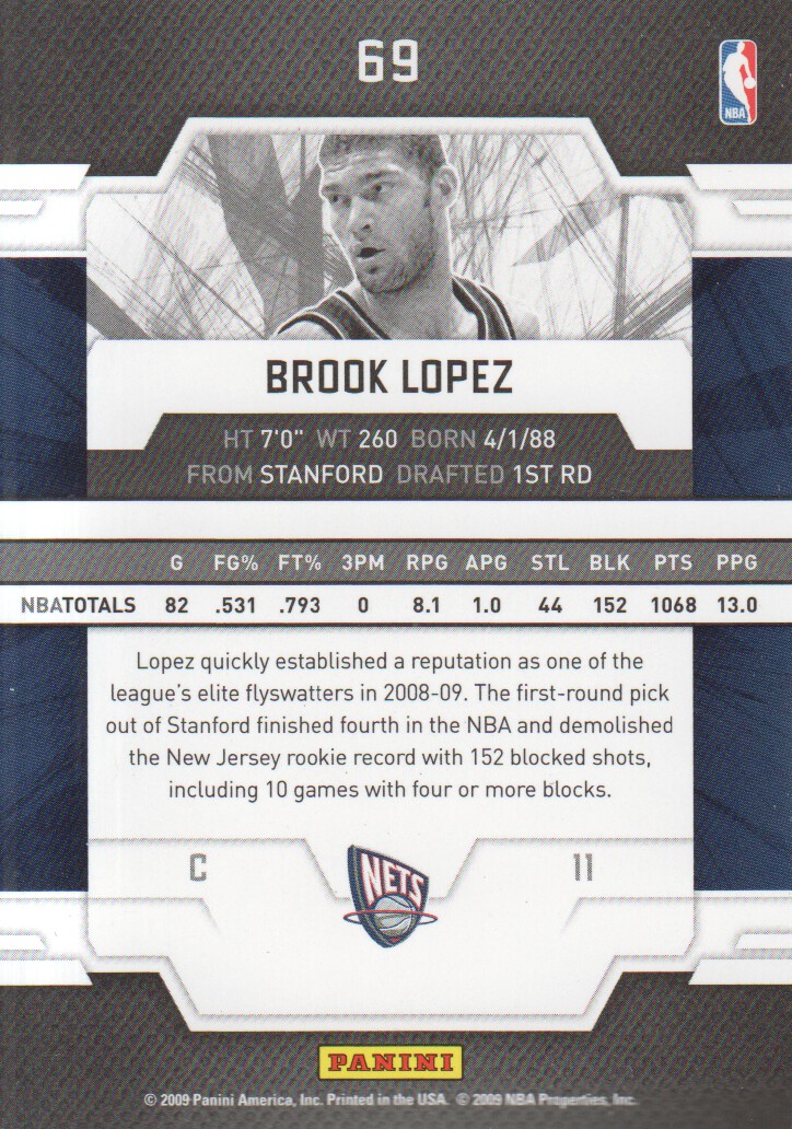 2009-10 Donruss Elite #69 Brook Lopez back image