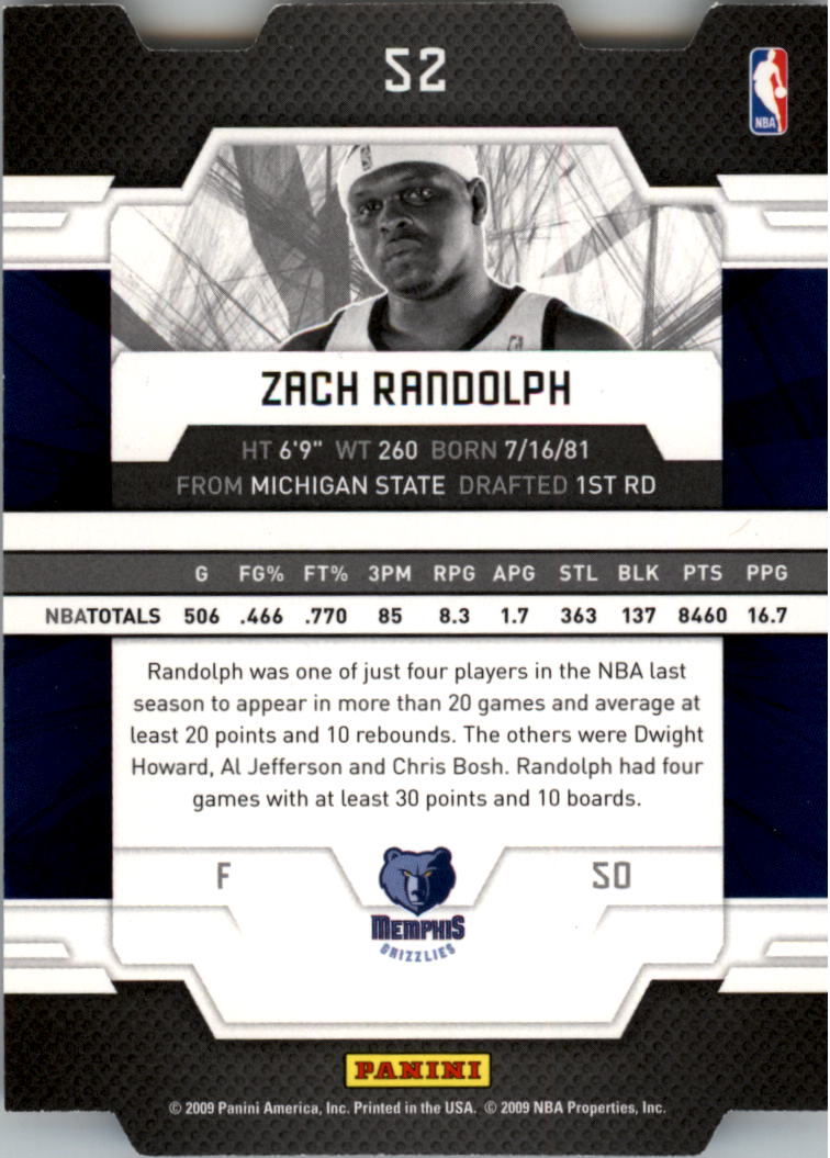 2009-10 Donruss Elite Aspirations #52 Zach Randolph/50 back image