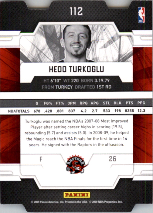 2009-10 Donruss Elite Status #112 Hedo Turkoglu/74 back image