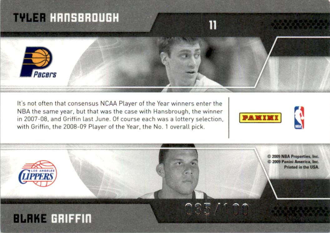 2009-10 Donruss Elite Passing the Torch Gold #11 Tyler Hansbrough/Blake Griffin back image