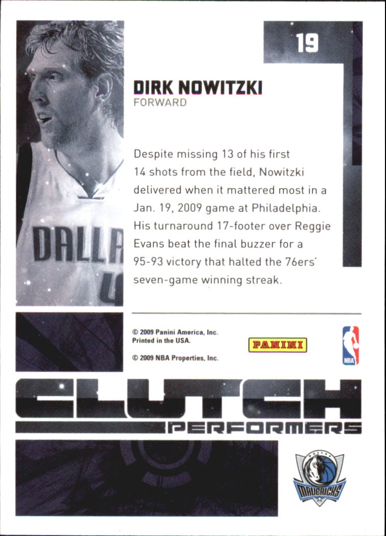 2009-10 Donruss Elite Clutch Performers Green #19 Dirk Nowitzki back image