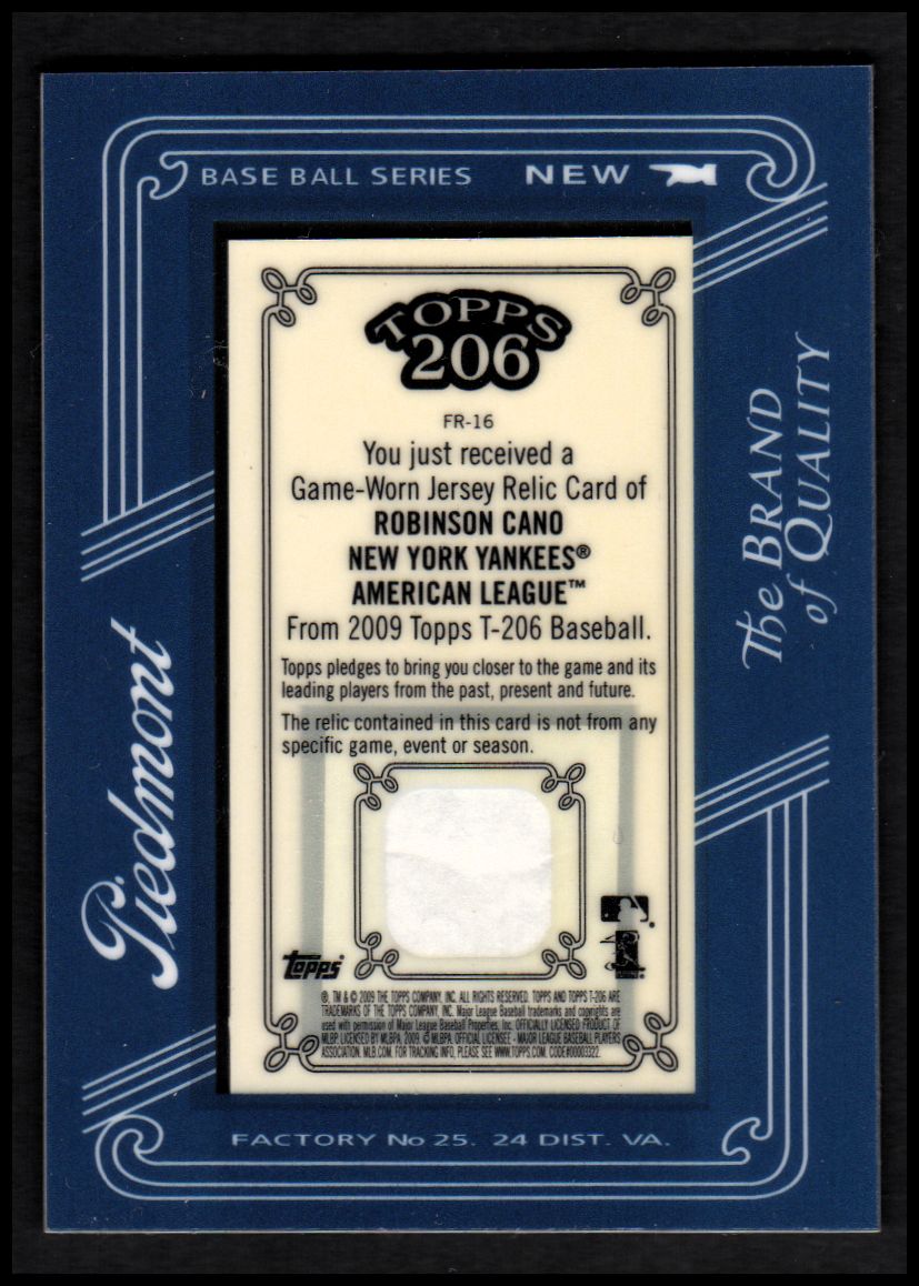 2009 Topps 206 Mini Framed Relics Piedmont #FR16 Robinson Cano back image