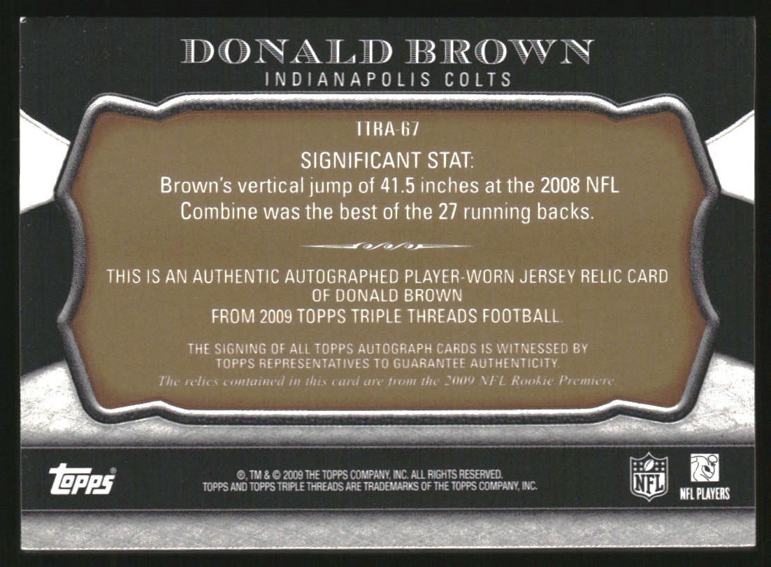 2009 Topps Triple Threads Autographed Relics Gold #TTRA67 Donald Brown