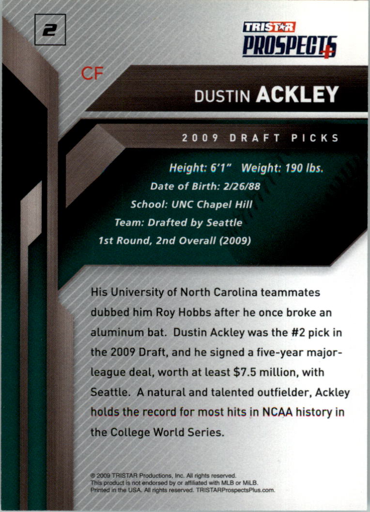 2009 TRISTAR Prospects Plus #2C Dustin Ackley/Portrait back image