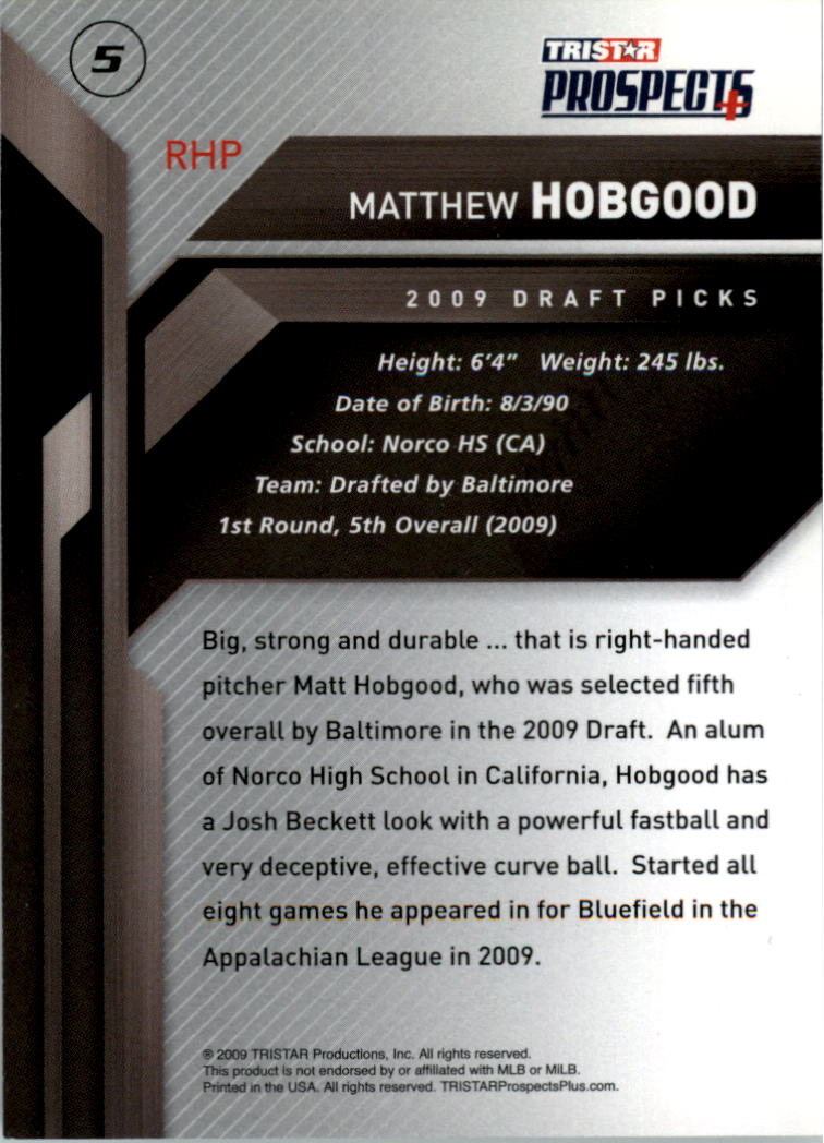 2009 TRISTAR Prospects Plus #5B Matthew Hobgood/Black back image