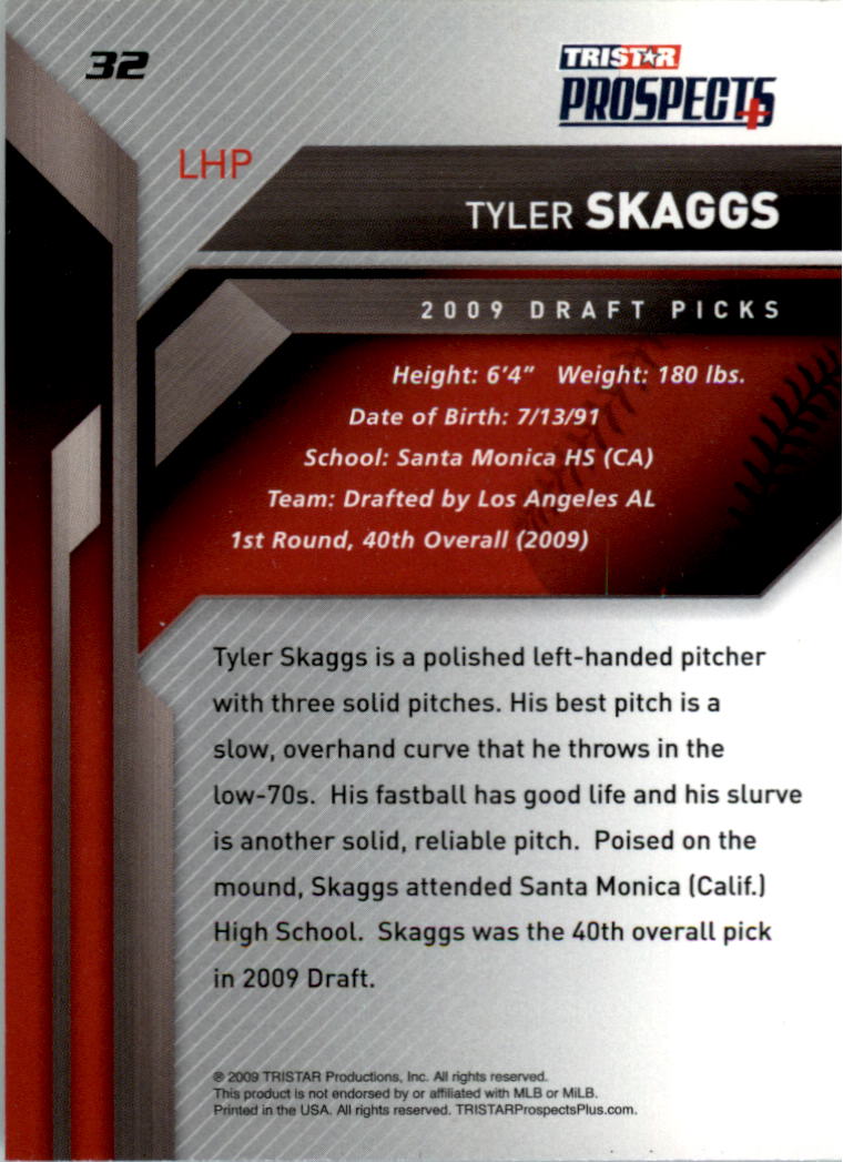 2009 TRISTAR Prospects Plus #32 Tyler Skaggs back image