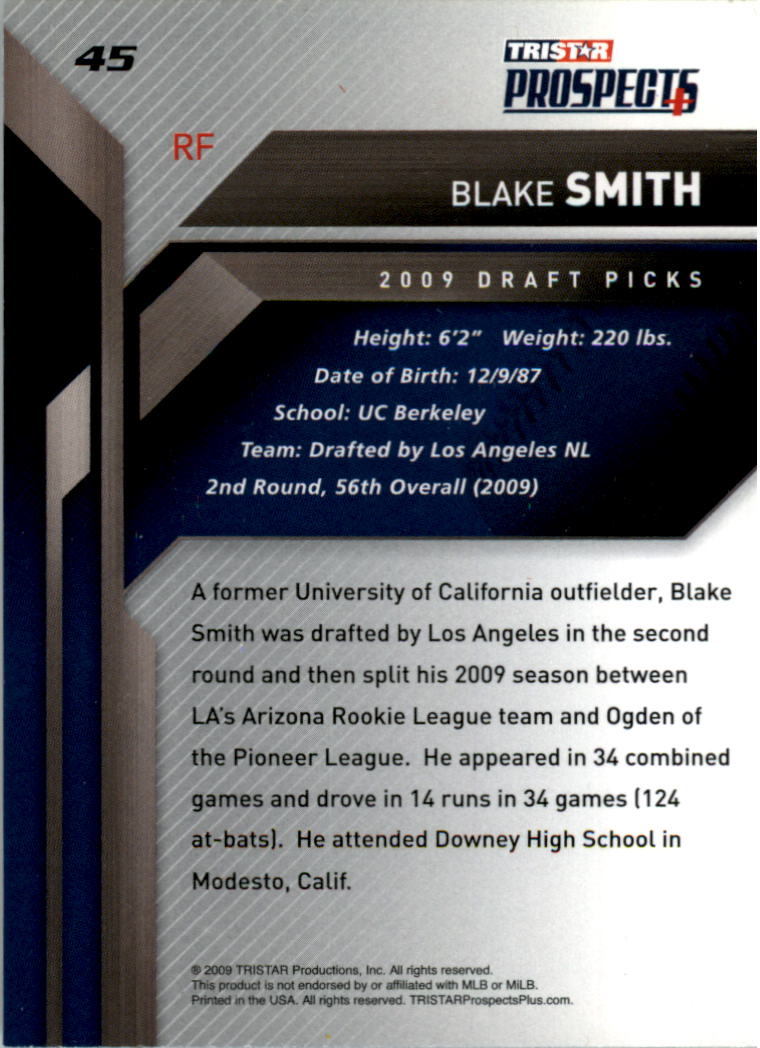 2009 TRISTAR Prospects Plus #45 Blake Smith back image