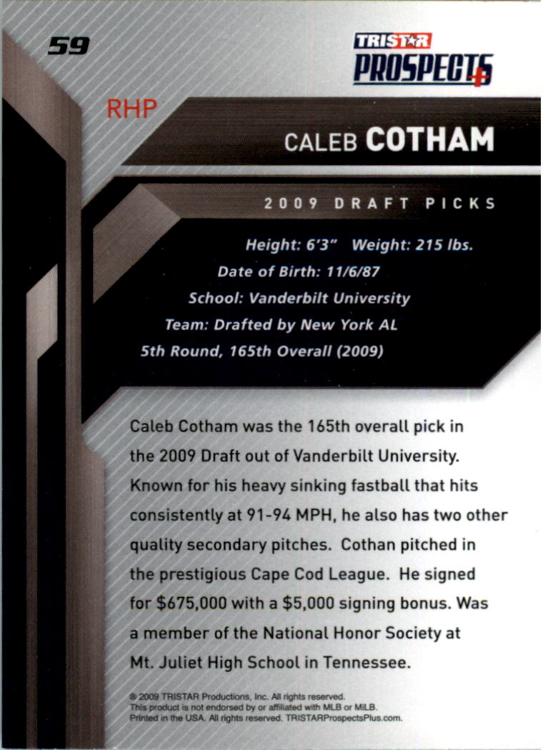 2009 TRISTAR Prospects Plus #59 Caleb Cotham back image