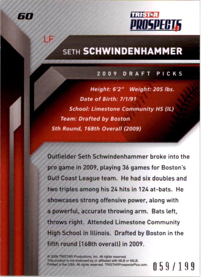 2009 TRISTAR Prospects Plus Autographs #60 Seth Schwindenhammer back image