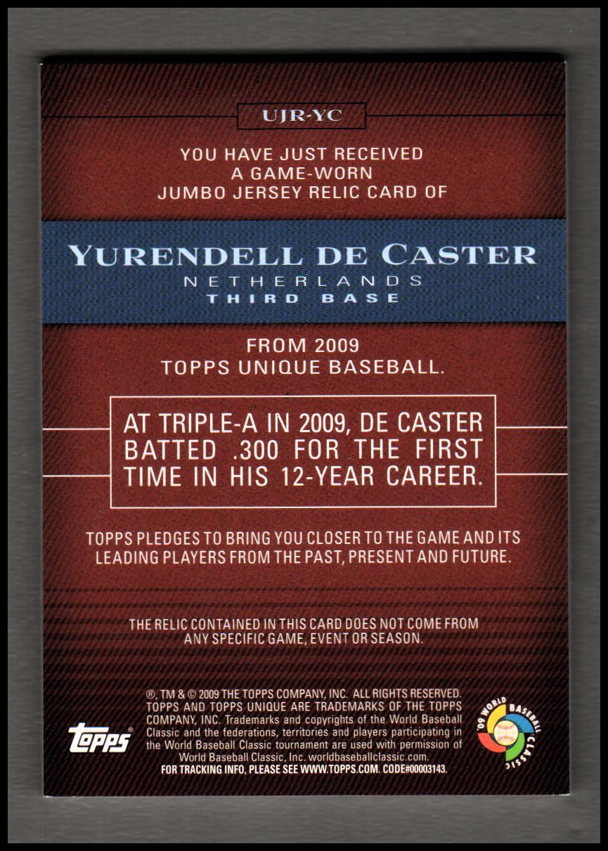 2009 Topps Unique Jumbo Patches #YC Yurendell de Caster/40 back image