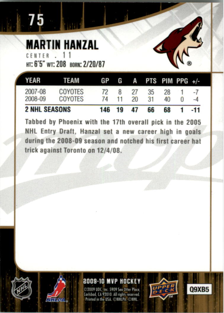 2009-10 Upper Deck MVP Gold Script #75 Martin Hanzal back image