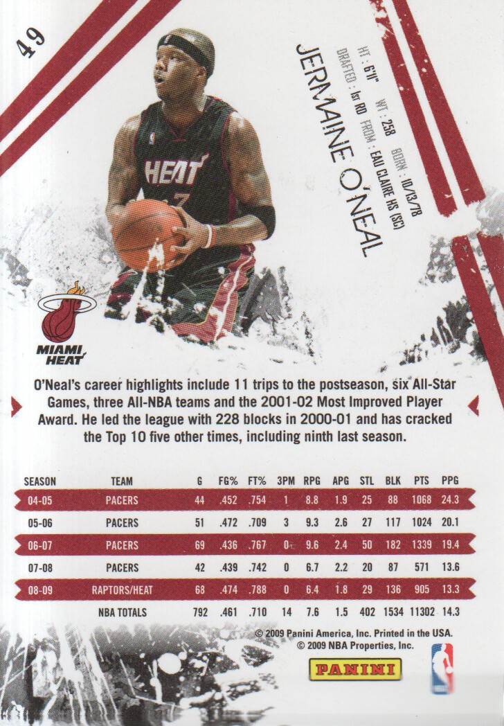2009-10 Rookies and Stars Longevity #49 Jermaine O'Neal back image