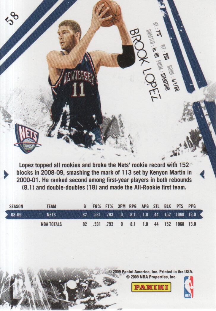 2009-10 Rookies and Stars Longevity #58 Brook Lopez back image