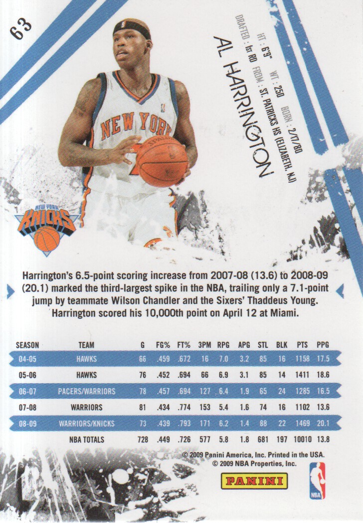 2009-10 Rookies and Stars Longevity #63 Al Harrington back image