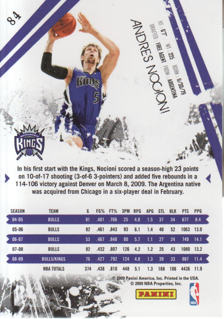 2009-10 Rookies and Stars Longevity #84 Andres Nocioni back image