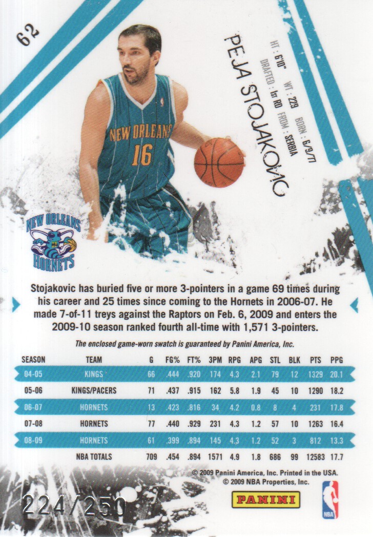2009-10 Rookies and Stars Longevity Materials Ruby #62 Peja Stojakovic/250 back image