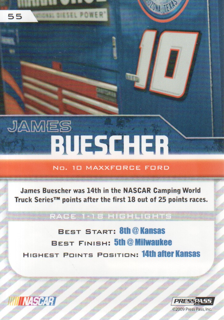 2010 Press Pass #55 James Buescher CWTS RC back image