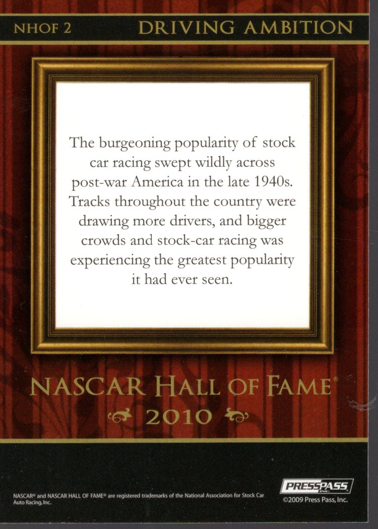 2010 Press Pass NASCAR Hall of Fame Blue #NHOF2 Driving Ambition PP back image