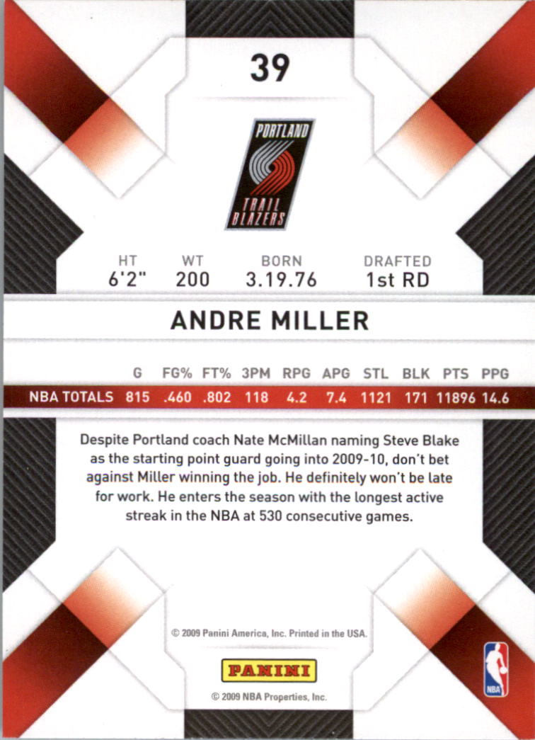 2009-10 Panini Threads #39 Andre Miller back image