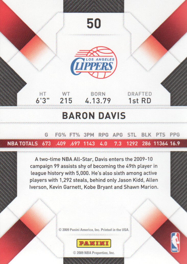 2009-10 Panini Threads #50 Baron Davis back image