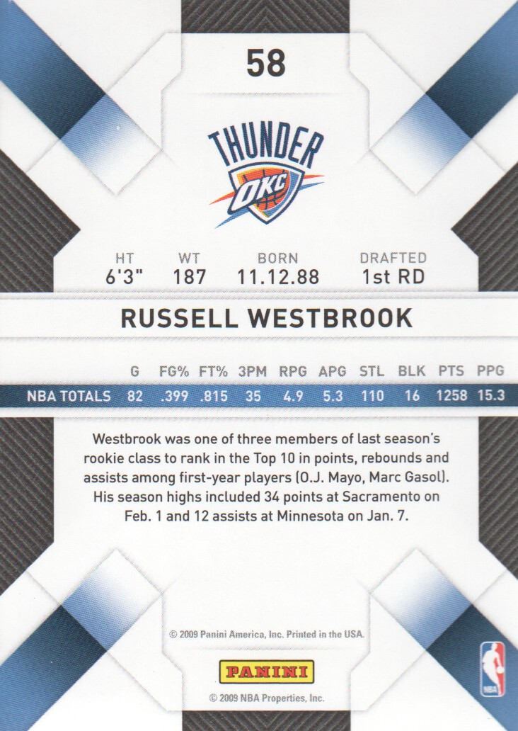 2009-10 Panini Threads #58 Russell Westbrook back image