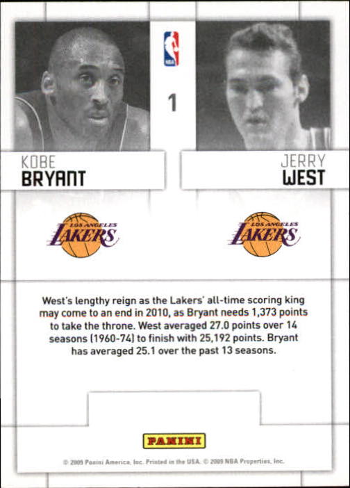 2009-10 Panini Threads Generations #1 Jerry West/Kobe Bryant back image