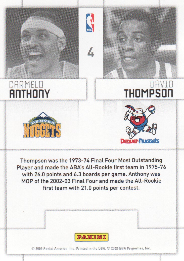 2009-10 Panini Threads Generations #4 Carmelo Anthony/David Thompson back image