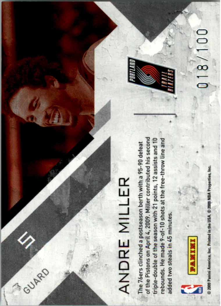 2009-10 Panini Threads Triple Threat Century Proof #5 Andre Miller back image