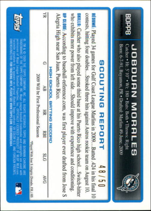 2009 Bowman Chrome Draft Prospects Gold Refractors #BDPP8 Jobduan Morales