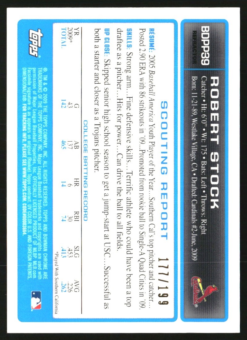 2009 Bowman Chrome Draft Prospects X-Fractors #BDPP39 Robert Stock