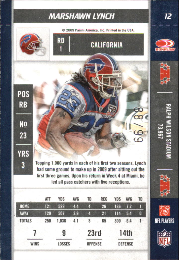 2009 Playoff Contenders Playoff Ticket #12 Marshawn Lynch back image