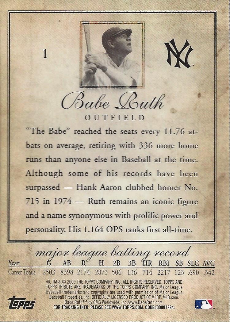 2009 Topps Tribute #1 Babe Ruth back image