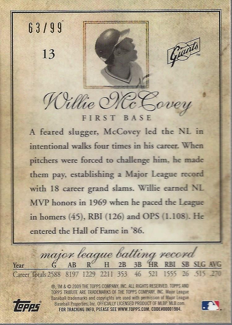 2009 Topps Tribute Black #13 Willie McCovey back image