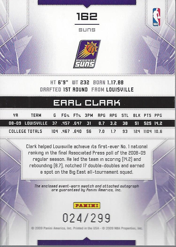 2009-10 Limited #162 Earl Clark JSY AU RC back image