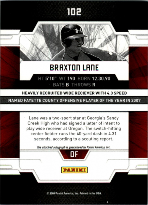 2009 Donruss Elite Extra Edition #102 Braxton Lane AU/710 back image