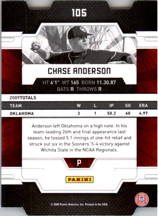 2009 Donruss Elite Extra Edition Aspirations #105 Chase Anderson back image