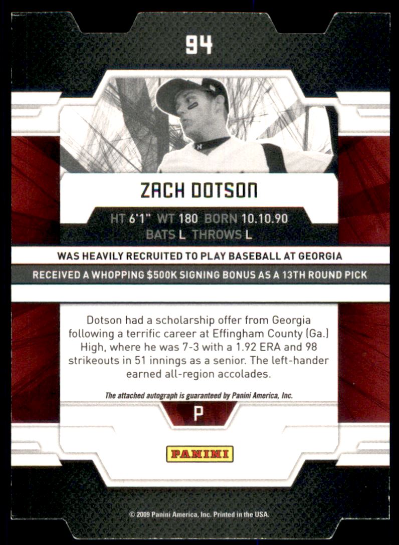 2009 Donruss Elite Extra Edition Signature Status #94 Zach Dotson back image