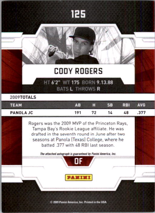 2009 Donruss Elite Extra Edition Signature Turn of the Century #125 Cody Rogers AU/150 back image