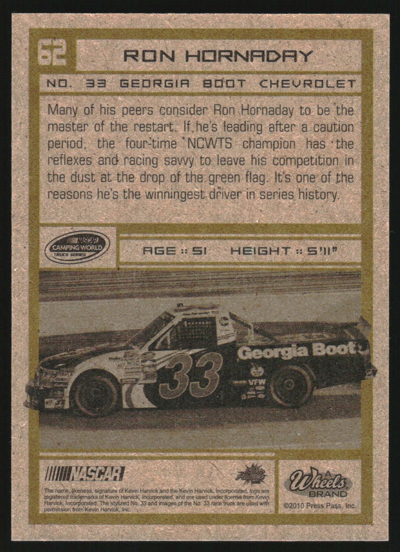 2010 Element Blue #62 Ron Hornaday CWS back image