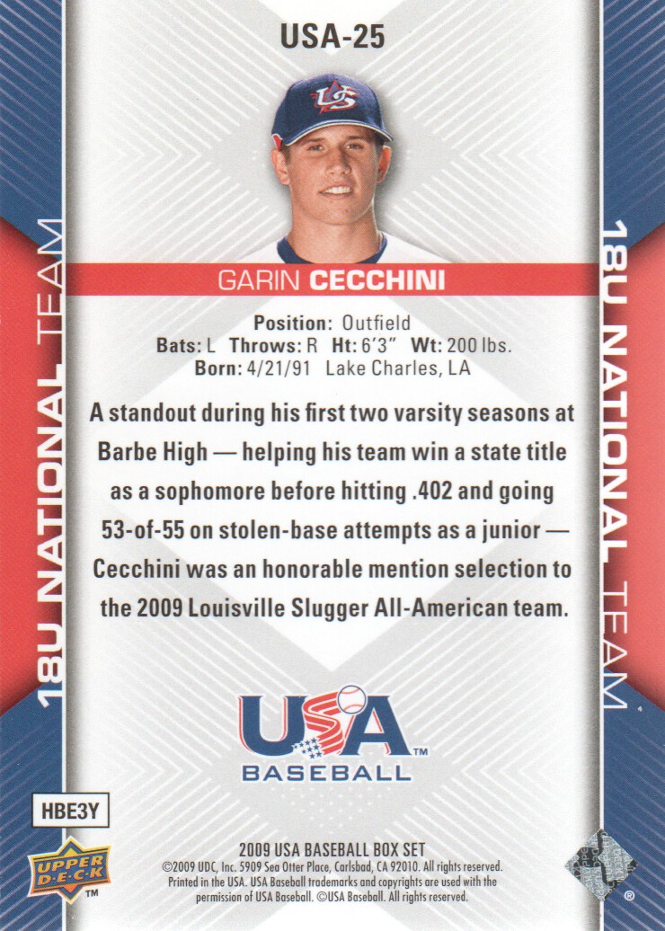 2009-10 USA Baseball #USA25 Garin Cecchini back image
