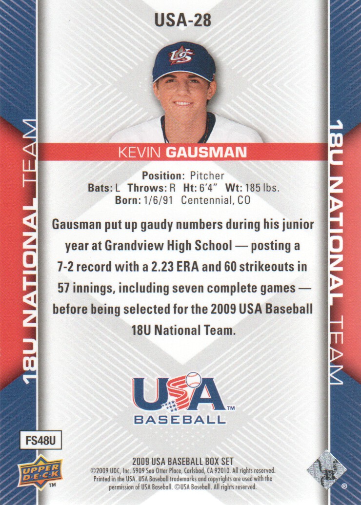 2009-10 USA Baseball #USA28 Kevin Gausman back image