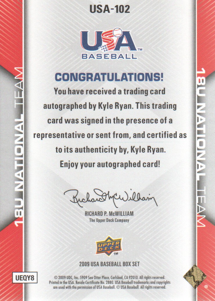 2009-10 USA Baseball #USA102 Kyle Ryan AU back image