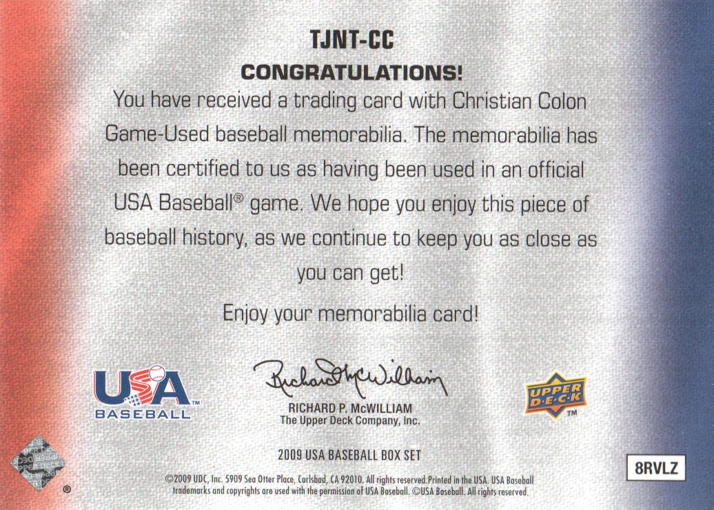 2009-10 USA Baseball National Team Jerseys #CC Christian Colon back image
