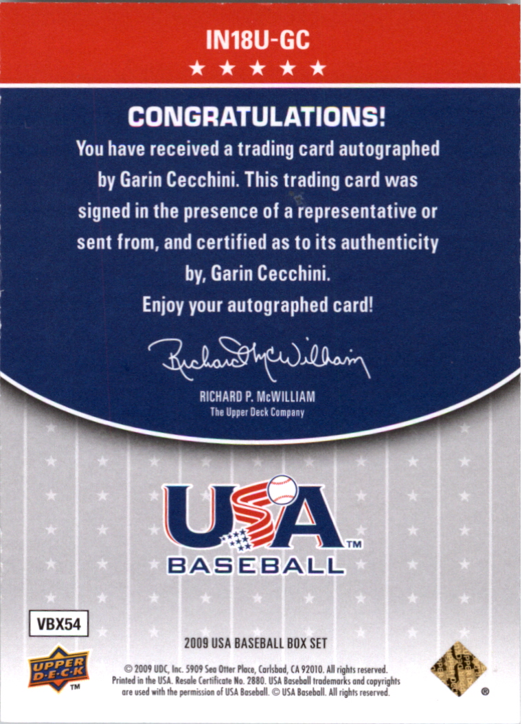 2009-10 USA Baseball 18U National Team Inscriptions Autographs #GC Garin Cecchini back image