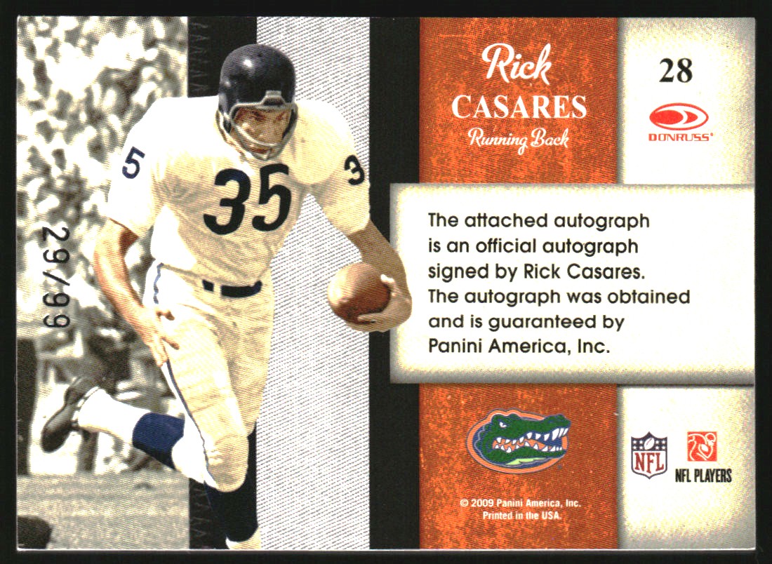 2009 Playoff National Treasures College Signature #28 Rick Casares/99