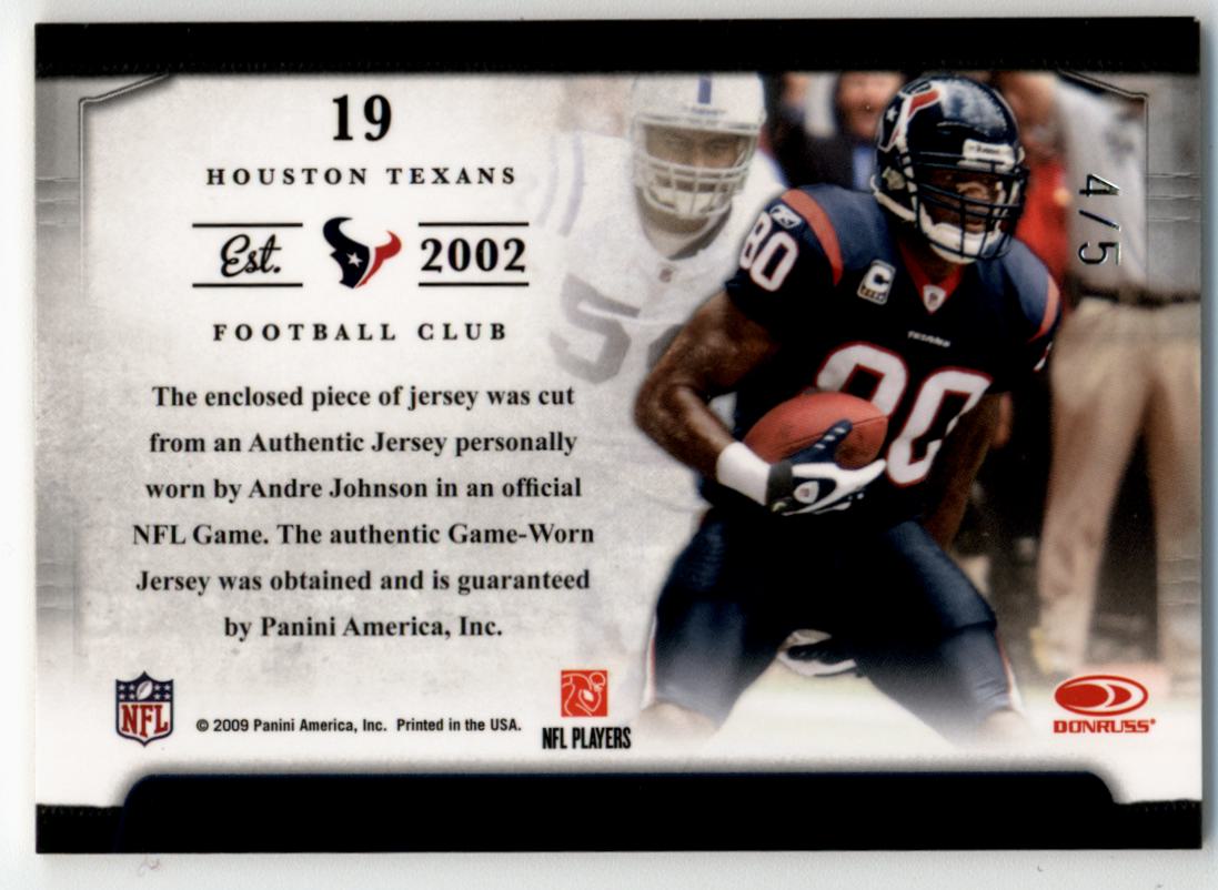 2009 Playoff National Treasures Timeline Materials Player Name Prime #19 Andre Johnson/5 back image