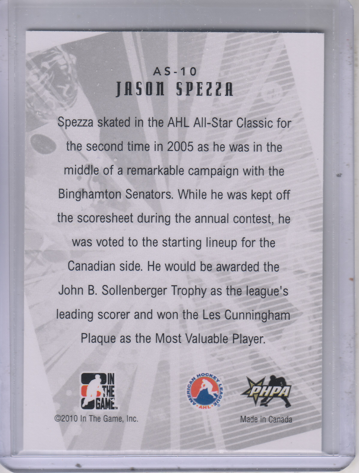 2009-10 ITG Heroes and Prospects AHL All Star Legends #AS10 Jason Spezza back image