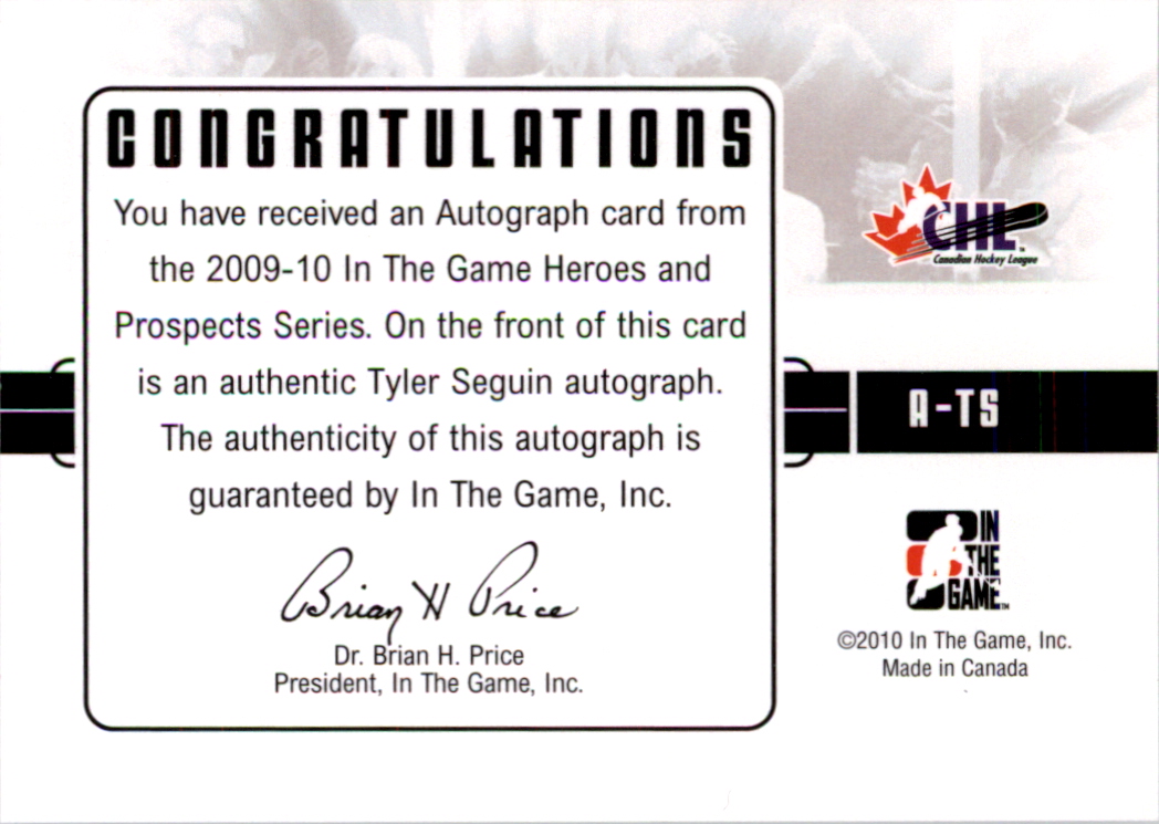 2009-10 ITG Heroes and Prospects Autographs #ATS Tyler Seguin back image