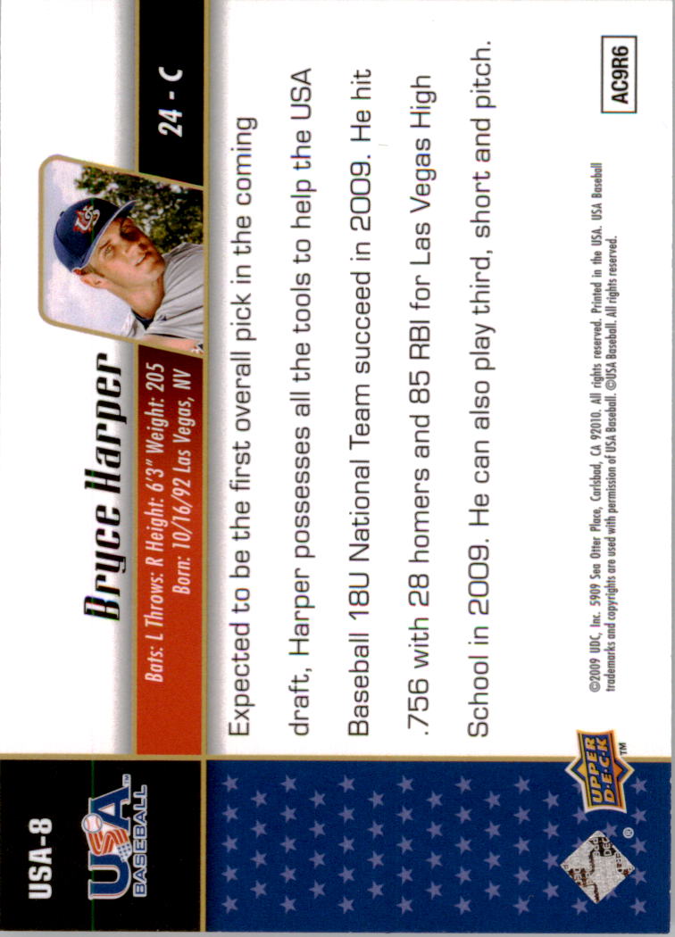 2009 Upper Deck Signature Stars USA Star Prospects #USA8 Bryce Harper back image