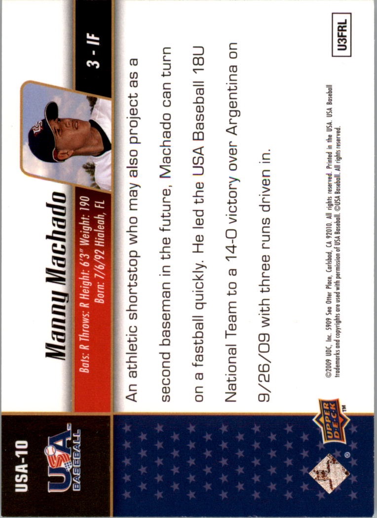 2009 Upper Deck Signature Stars USA Star Prospects #USA10 Manny Machado back image